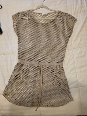Calvin Klein Beige Mesh Drawstring Tunic